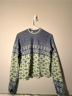 FP Movement by Free People Blue and Light Green Patterned Crewneck